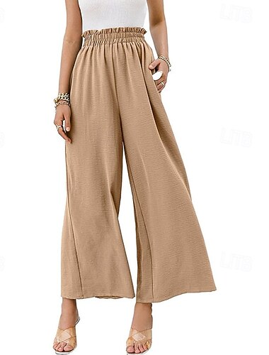  Mujer Perneras anchas pantalones Ropa de calle Casual Longitud total Cintura Media Plano Bolsillo Cintura elástica Cómodo Festivos Fin de semana Orín Verde hierba primavera Negro Blanco Otoño Ajuste