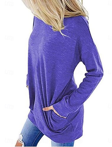  Dame T-shirt Vanlig Stilfuld Klassisk Moderne Kortærmet Rund hals Almindelige toppe Daglig Weekend Lomme Rød Blå Lilla Grå Sommer Forår Efterår