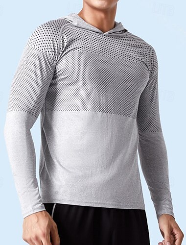  Herre Performance skjorte Sport-T-shirt Langærmet Hætte Toppe Udendørs Hurtigtørrende Svedreducerende lugtdæmpende Åndbart Polyester Mørkegrå Blå Lysegrå Fiskeri Tennis Løb