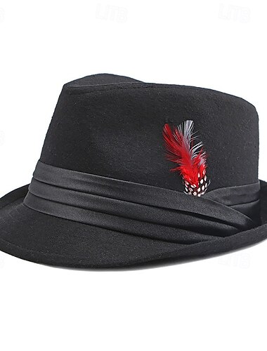  Herre Fedora Oktoberfest-hat Gul Rød polyester Fjer Mode Afslappet Gade Daglig Helfarve Solcreme Åndbart