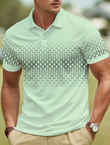  Męskie Geometryczny Gra polo Krótki rękaw Koszulki polo Koszule z kołnierzykiem Biznesowy swobodny Athleisure Dzienne zużycie Guziki Lato Biały Niebieski Zielony