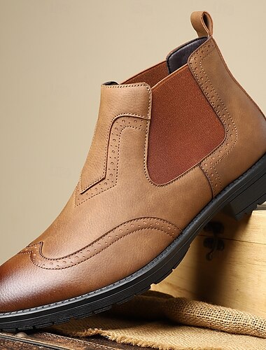  Homens Botas Botas Chelsea Caminhada Vintage Casual Formais Pele PU Confortável Antiderrapante Quente Botas / Botins Mocassim Preto Marron Cáqui Outono Inverno