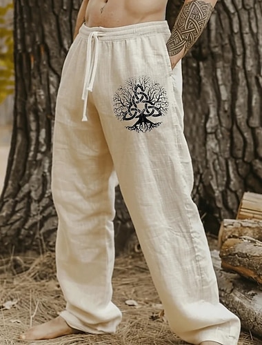  Per uomo Pantaloni Pantaloni casual Tasca Elastico in vita Coulisse Albero Comodità All'aperto Quotidiano Vintage Casual Beige Micro-elastico