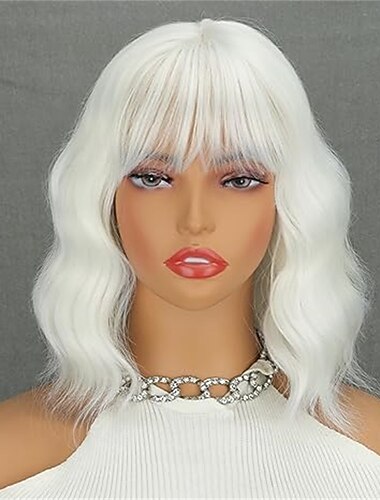  lila Perücke mit Pony, kurze hellviolette Perücken für Frauen, lavendelviolette Bob-Wellenperücke, synthetische Cosplay-Perücken für Partys, Halloween-Partys
