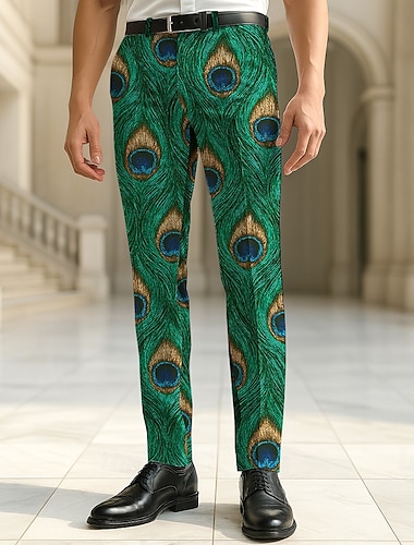  Voor heren Pakken Broek Vrijetijdsbroek Kostuumbroek Pauwenveer Volledige lengte Vakantie Feest Retro vintage blauw Groen Micro-elastisch
