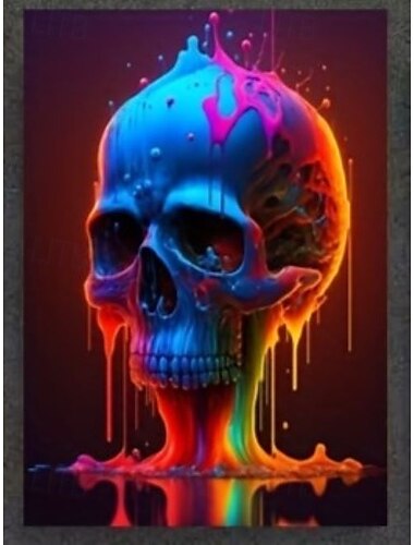  Stampa artistica su tela astratta con teschio al neon, splendida fiamma, poster, senza cornice, per soggiorno, camera da letto, decorazione per la casa, adatta per Halloween.