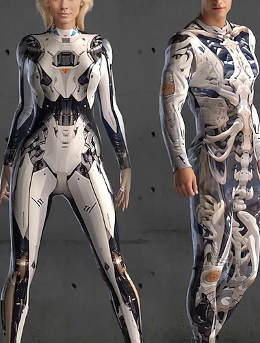  schedel skelet cyborg robot bodysuit halloween groep koppels kostuums full body catsuit griezelig kostuum heren dames jongens kinderen volwassenen optreden feest club halloween carnaval dag van de
