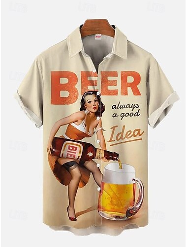  Oktoberfest Birra Camicie Hawaii Camicia Aloha bavarese Monaco Tedesco Grafico Per Per uomo Adulti Carnevale Birra Oktoberfest Stampa 3D Vacanza Feste
