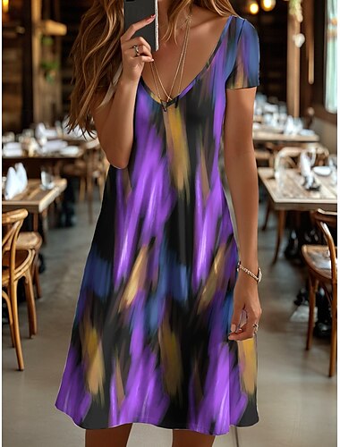  Mujer Mini vestido Vestido de Punto Vestido informal Vestido estilo camiseta Vestido de verano Elegante Vacaciones Casual Playa Ajuste regular Graphic Geométrico Abstracto Manga Corta Escote en Pico