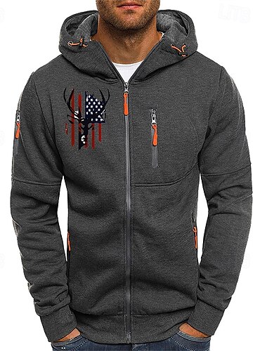  Herren Kapuzensweatshirt Vollreißverschluss-Kapuzensweatshirt Schwarz Weiß Marineblau Hellgrau Dunkelgray Mit Kapuze Jeder Nationalflagge Tasche Druck Sport & Outdoor Täglich Ferien Polyester