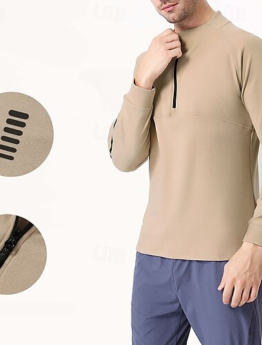  Herre Fleece-sweatshirt Kvart lynlås sweatshirt Langærmet Rund hals Toppe Udendørs Hold Varm Vinter Polyester Mørkegrå Sort Blå Tennis Golf Løb