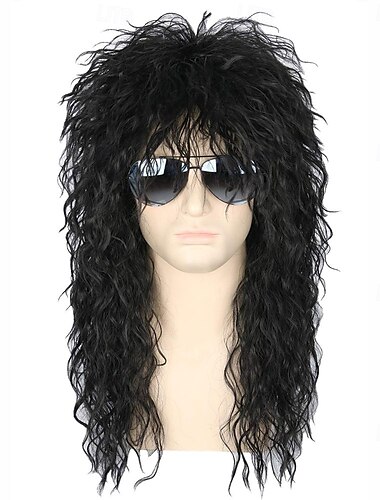  Men or Women 70s 80s Mullet Wig Rock Disco Wigs Long Curly Brown Halloween Costume Wig