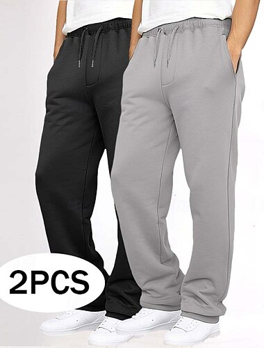  Herren Jogginghose Fleecehose Hose Gerade geschnittene Sweatpants Kordelzug Elastischer Bund Baggy Einfach Komfort Warm Volle Länge Outdoor Lässig Täglich Sport Mode Schwarz+Grau Schwarz+Marineblau