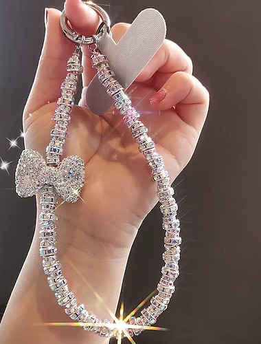 nya mode kvinnor full diamant ljus lyx rosettklämma diamantring telefonkedja handledshängande kedja telefonrep kort