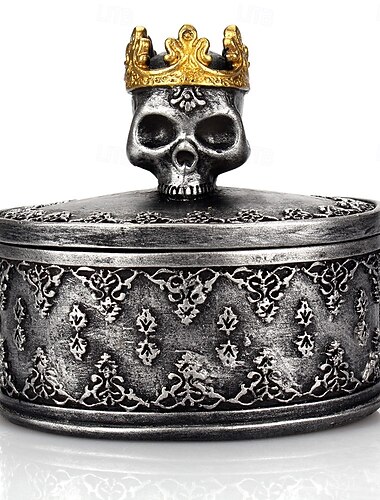  Halloween-Statue, Krone, Totenkopf, Schmuck-Aufbewahrungsbox mit Deckel, staubdicht, handgefertigt, Kerzenhalter, einzigartiges Halloween-Dekor, kleines Harz-Ornament für die Tischdekoration zu Hause