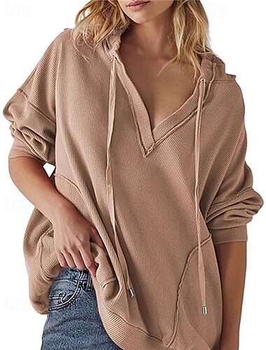  Damen Kapuzenpullover Kapuzenshirts Einfach Streetwear Lässig Langarm Mit Kapuze Normale Oberteile Straße Ferien Schwarz Rote Grün Khaki Dunkelblau Herbst