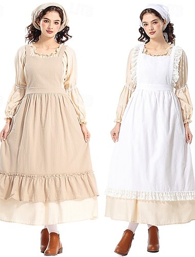  19世紀 1800年代 オールドウェスト プレーリードレス 開拓 女性用 ハロウィーン カーニバル 世界本の日 学校行事のドレスアップ 歴史再現 大人 ドレス エプロン 帽子 オールシーズン