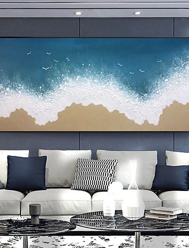  handgefertigtes Ölgemälde auf Leinwand, Wandkunst, Dekoration, moderne abstrakte Meeres- und Strandlandschaft für die Inneneinrichtung, gerolltes, rahmenloses, ungedehntes Gemälde