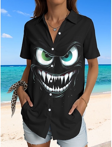  Per donna Camicia Grafico 3D Vintage Tropicale Quotidiano Manica Corta Colletto a Camicia Top Regolari Quotidiano Nero Blu Arancione Estate Primavera