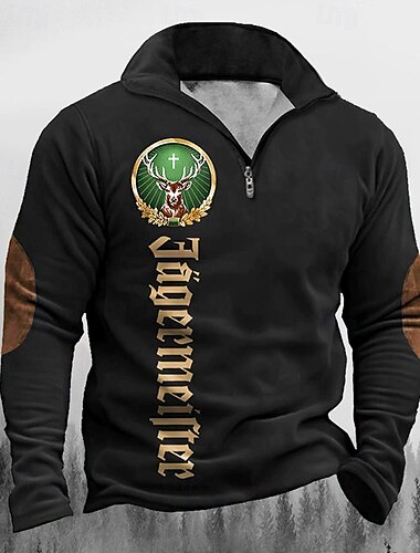  Herren Sweatshirt Viertelreißverschluss Sweatshirt Schwarz Grün Grau Halber Reißverschluss Rentier Buchstabe Druck Viertel Postleitzahl Sport & Outdoor Täglich Ferien Polyester Streetwear Basic Lässig