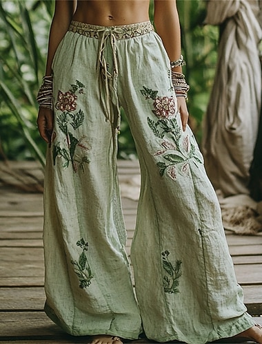  Per donna Gamba larga Pantaloni Pantaloni Palazzo Moda Boho Lunghezza intera Vita Alta Fiore Elastico in vita Coulisse Stampato Traspirabilità Confortevole Streetwear Abbigliamento quotidiano Uscire