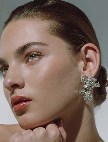  Per donna Orecchini a perno Stile Vintage Prezioso Con fiocchi Moda Carino Diamanti d'imitazione Orecchini Gioielli Argento Per Matrimonio Feste Quotidiano 1 Paio