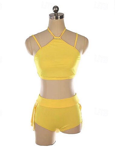  Kunstskøjtekjole Dame Pige Skøjteløb Kjoler Gul Patchwork Åben Ryg Net Spandex Elastisk Træning Professionel Konkurrence Skøjtetøj Hold Varm Krystal / Rhinsten Uden ærmer Is Skøjtning Kunstskøjteløb