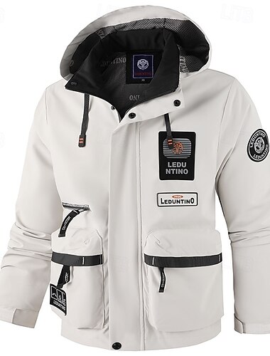  Herren Outdoorjacke Freizeitjacke Urlaub Täglich Winddicht Warm Tasche Herbst Winter Buchstabe Mode Klassisch Mit Kapuze Regulär Weiß Orange Dunkelgray Jacken