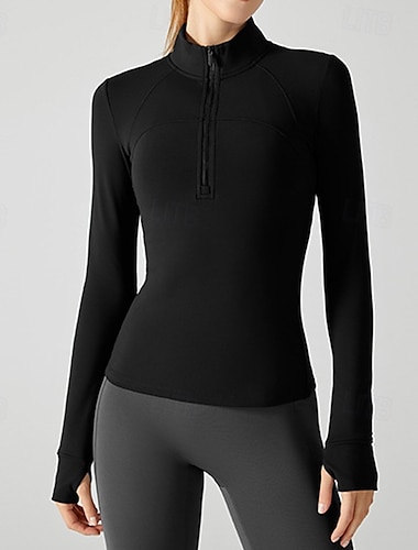  Damen Fleece-Sweatshirt Stehkragen Warm Feuchtigkeitsableitend Halber Reißverschluss Langarm Sport Einfarbig Oberteil Für Fitnessstudio Fitnesstraining Fitness Schlank Sportkleidung