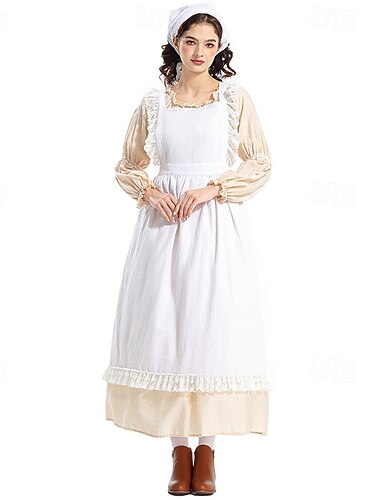  1800-tallet Det gamle vesten Prærie kjole Pioner Kostyme Dame Halloween Karneval Verdens bokdag Kle deg ut på skolearrangementet Historisk gjenskaping Voksen Kjole Forkle Hodeplagg Alle årstider