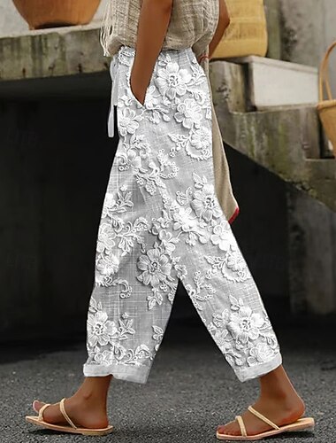  Per donna Pantaloni Eleganti Pantaloni Moda Streetwear Lunghezza intera Misura del girovita medio Fiore Stampato Traspirabilità Confortevole Streetwear Abbigliamento quotidiano Uscire Aalbicocca Nero