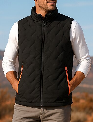  Bărbați Vestă puffer Vestă termică Fără manșon Γιλέκο În aer liber Termic cald Iarnă Fermoar Buzunar Poliester Negru Alb Vânătoare Pescuit Alpinism