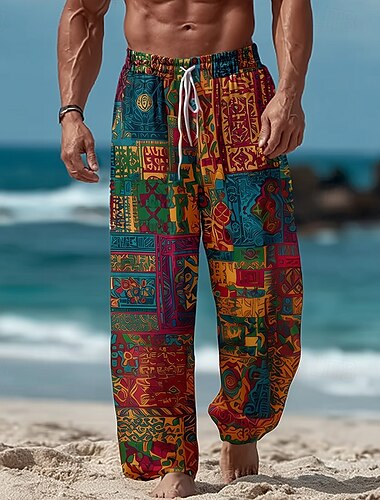  Per uomo Geometrico Blocco di colori Etnico Pantaloni Pantaloni Larghi Pantaloni casual Misura del girovita medio Stile Boho Vintage Retrò All'aperto Vacanza Coulisse elastica in vita Pantaloni tipo