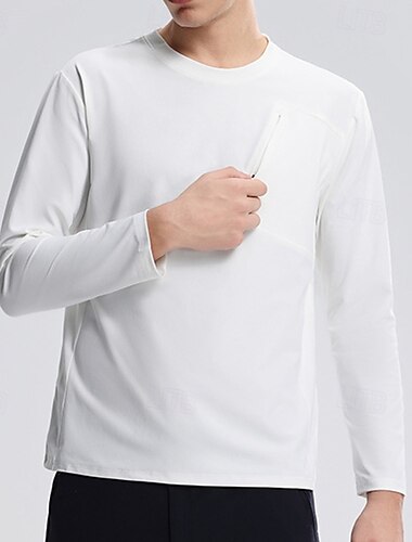  Herre Performance skjorte Sport-T-shirt Langærmet Rund hals Toppe Udendørs Hurtigtørrende Svedreducerende lugtdæmpende Åndbart Polyester Sort Hvid Grøn Fiskeri Tennis Løb