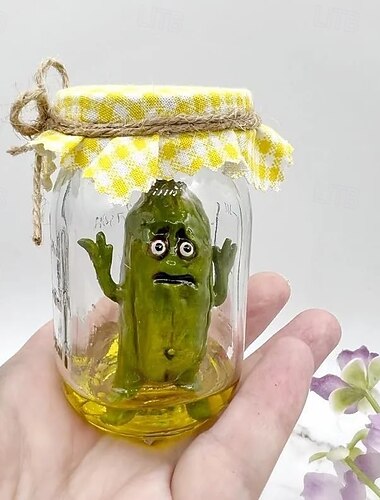  פסל של חמוצים בצנצנת, קישוט מלפפון חמוץ מצחיק ורגשי, עיצוב שולחן יצירתי לבית, קישוט חמוצים עם רגשות, קישוטי ירקות עם רעיונות