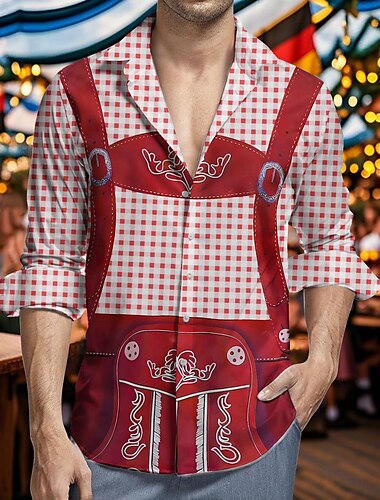  Октоберфест Пиво Печать на Lederhosen Гавайские рубашки Рубашка Алоха баварский Мюнхен Немецкий Графический Назначение Муж. Взрослые Карнавал Октоберфест 3D печать Отпуск Для вечеринок
