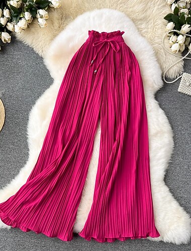  Damen Weites Bein Chinos Lässig Volle Länge Natürliche Taille Einfach Plissiert Weites Bein Bequem Atmungsaktivität Alltagstauglich Schwarz Rosa Leicht Grün Blau Frühling Herbst Lässiger Schnitt