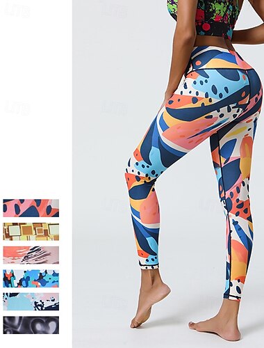  Naisten Caprileggingsit Jooga leggingsit Vatsatuki Korka vyötärö Kuntosali Urheilu Pilates Alaosat Musta Keltainen Sininen Syksy Urheilu Urheiluvaatteet Tiukka istuvuus