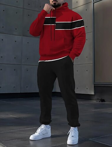  Homme Bloc de Couleur Rayures horizontales 2 pièces Ensembles de sweat-shirts 3D Survêtement Sweat à Capuche manche longue Pantalon long À capuche Sportif Décontracté Quotidien Athleisure Impression