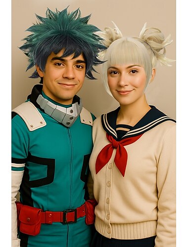  פאת bakugou deku פאה טוגה פאה uraraka קוספליי פאת קוספליי פאה גלית חלק אמצעי פאה בלונדינית צבע אחד שיער סינטטי פאות ליל כל הקדושים בלונדינית נשים