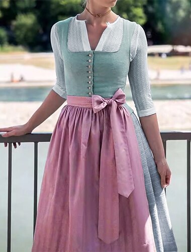  Vestito Costume Dirndl da Donna Carnevale Oktoberfest Birra con Grembiule Bavarese Wiesn Stile Tradizionale per Oktoberfest