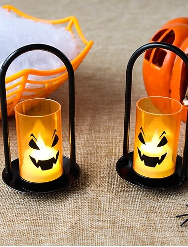  1 vela de Halloween con forma de calabaza, luz nocturna, decoración de escritorio, adorno, lámpara de aceite pequeña, luz nocturna pequeña