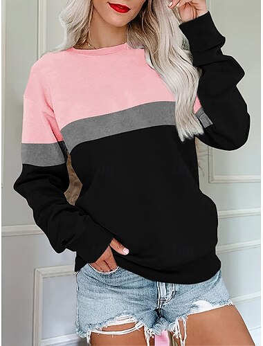  Damskie Bluza z kapturem Graficzny Kolorowy blok Moda Codzienny Długi rękaw Półgolf Zwykłe topy Ulica Na co dzień Codzienny Nadruk Rumiany róż Jesień Zima