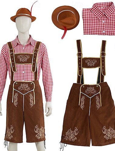  Oktoberfest Lederhosen Camisa chapéu alpino Bávaro Alemão Munique prados Homens Carnaval Festa Festival da Cerveja Pano de Estilo Tradicional