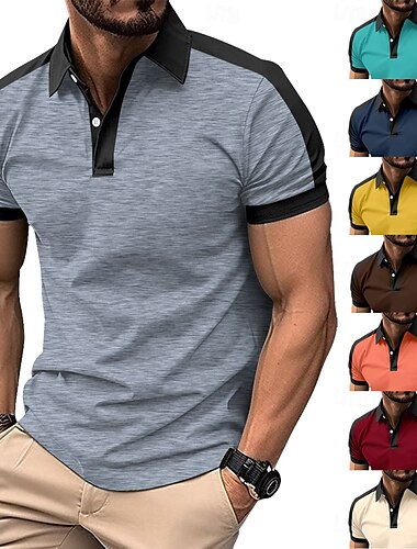  בגדי ריקוד גברים חולצת גולף עֵסֶק קזו'אל צווארון מתקפל שרוולים קצרים אופנתי צבע אחיד כפתורים קיץ אדום כתום לבן אורז אודם כחול כהה כחול סקיי זהב חולצת גולף