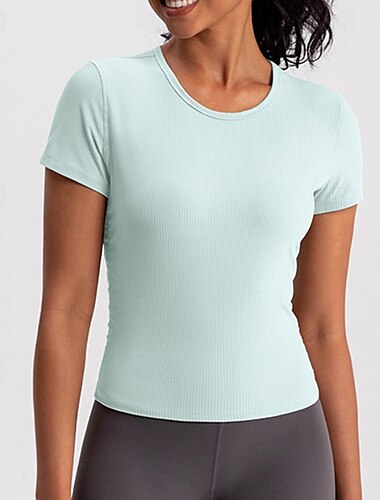  Women's Yoga T-shirt Quick Dry Breathable Wrinkles Short Sleeve Sports Solid Color Top For Pilates Running Yoga Activewear