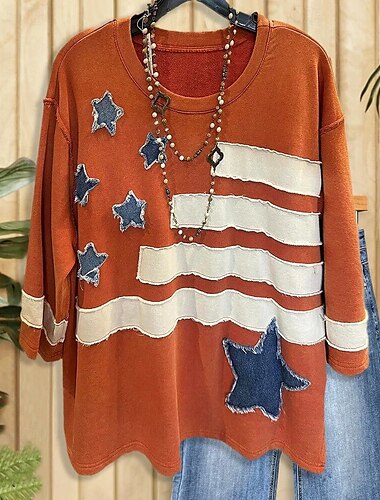  Damen Pullover Sweatshirt Sweatshirts Gestreift Lässig Langarm Rundhalsausschnitt Normale Oberteile Ferien Ausgehen Druck Orange Herbst Winter