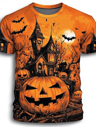 Halloween رجالي قرع 3D تي شيرت كم قصير تي شيرت طباعة ثلاثية الأبعاد رقبة عالية مدورة قميص مبالغ فيه مصمم الرعب مناسب للحفلات شارع فضفاض البرتقالي 3 برتقالي البرتقال 2 الصيف الربيع الخريف ملابس S M L
