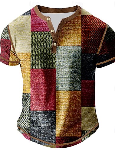  Per uomo Grafico Blocco di colori Maglia Henley Maglietta Manica Corta Vintage Moda Designer All'aperto Casuale Quotidiano Primavera & Autunno Tutte le stagioni Grigio Rosso Henley Maglietta Henley