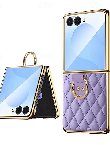  טלפון מגן עבור סמסונג גלקסי Z Flip 7 Z Flip 6 Z Flip 5 Z Flip 4 Z Flip 3 כיסוי אחורי אבזם טבעת עמיד בזעזועים רטרו TPU עור PU